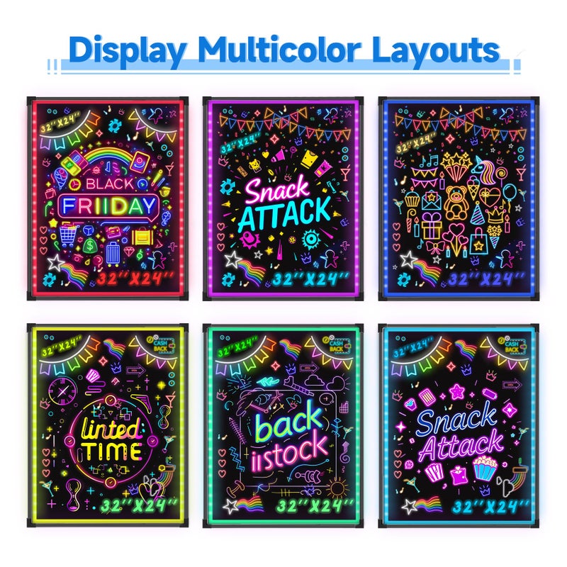 Hosim LED Message Writing Board 24" x 16", Illuminated Erasable Neon Restaurant Menu Sign Board with 8 Colors Markers, 16 Lighting Colors Light Up DIY Message Chalkboard for Christmas Display - Image 3